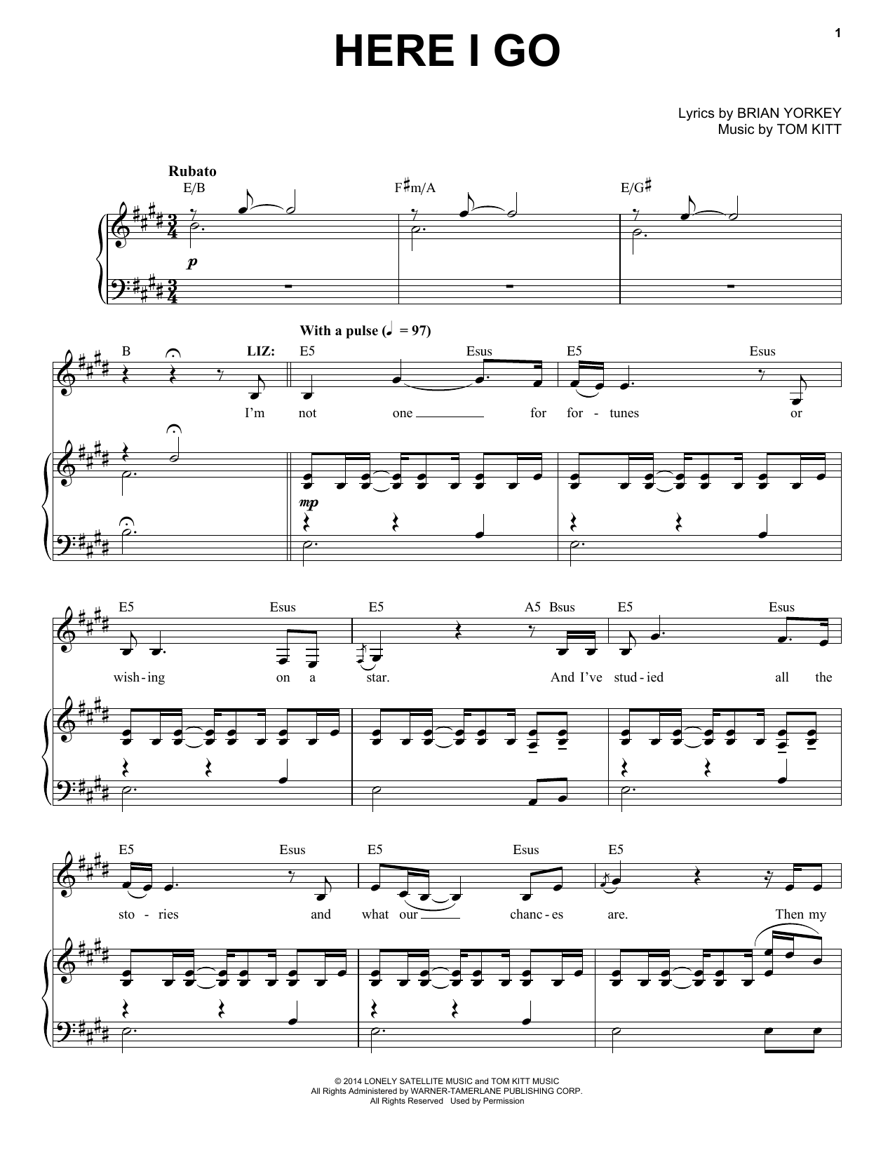 Tom Kitt Here I Go (from If/Then) sheet music, chords, lyrics - Printable PDF for Piano & Vocal