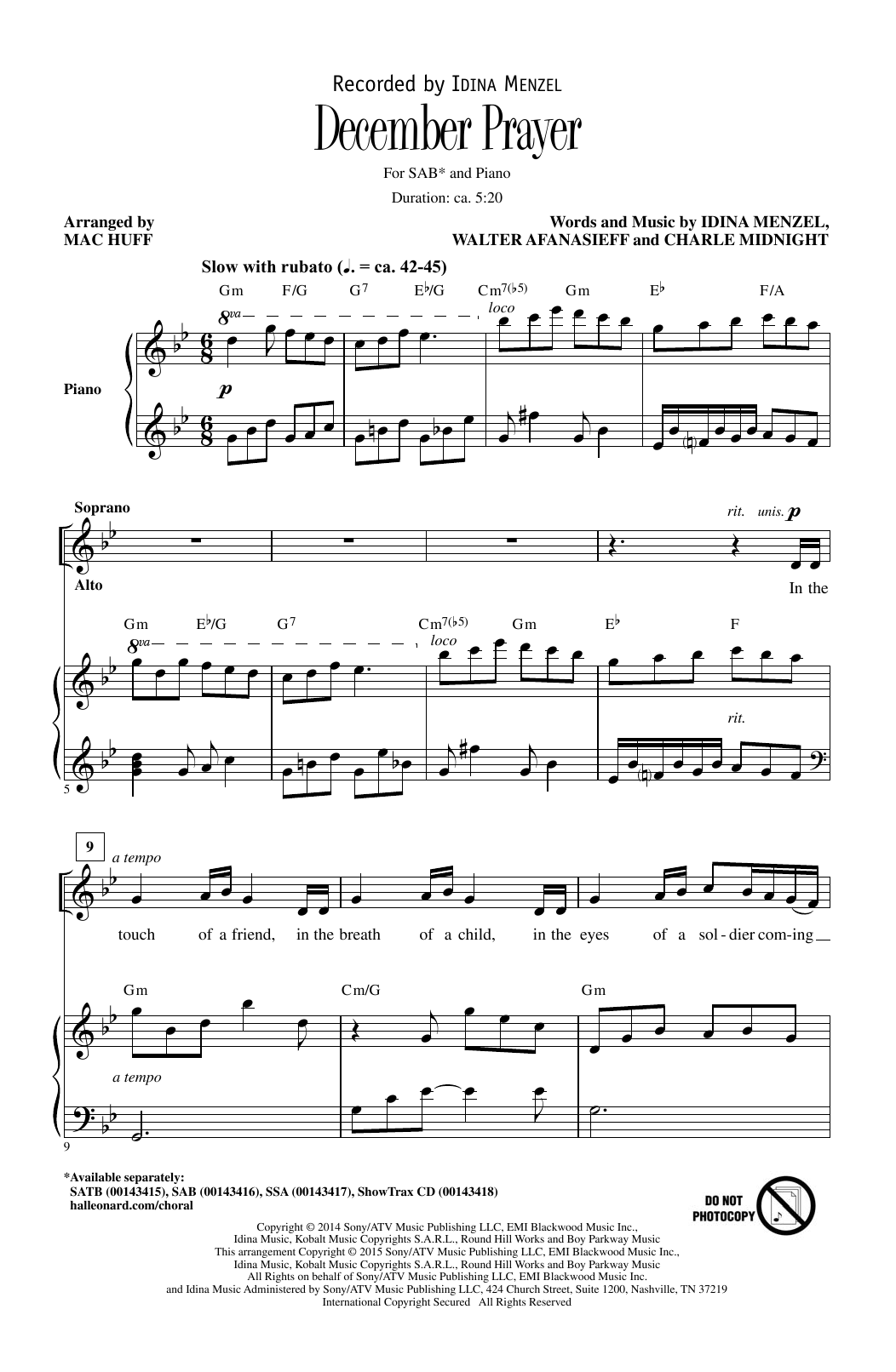 Learn to play Idina Menzel December Prayer (arr. Mac Huff) sheet music for SATB in minutes. Idina Menzel December Prayer (arr. Mac Huff) sheet music preview music notes and score for SATB including 11 page(s)