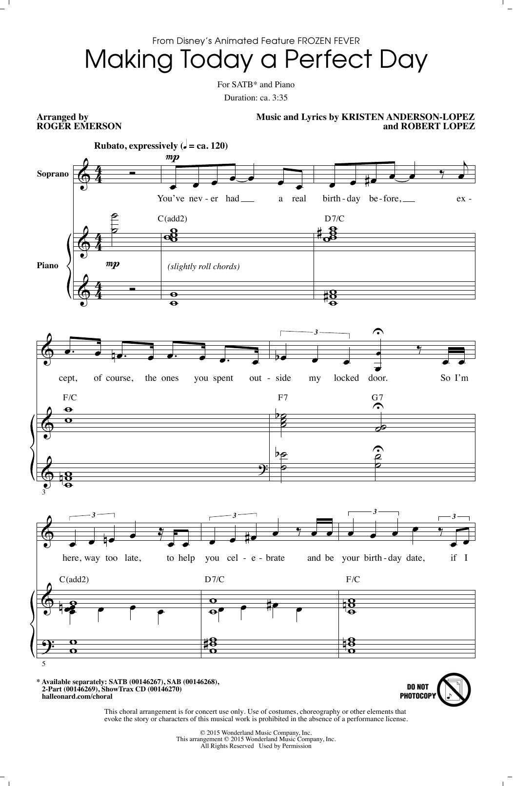 Learn to play Roger Emerson Making Today A Perfect Day sheet music for 2-Part Choir in minutes. Roger Emerson Making Today A Perfect Day sheet music preview music notes and score for 2-Part Choir including 14 page(s)