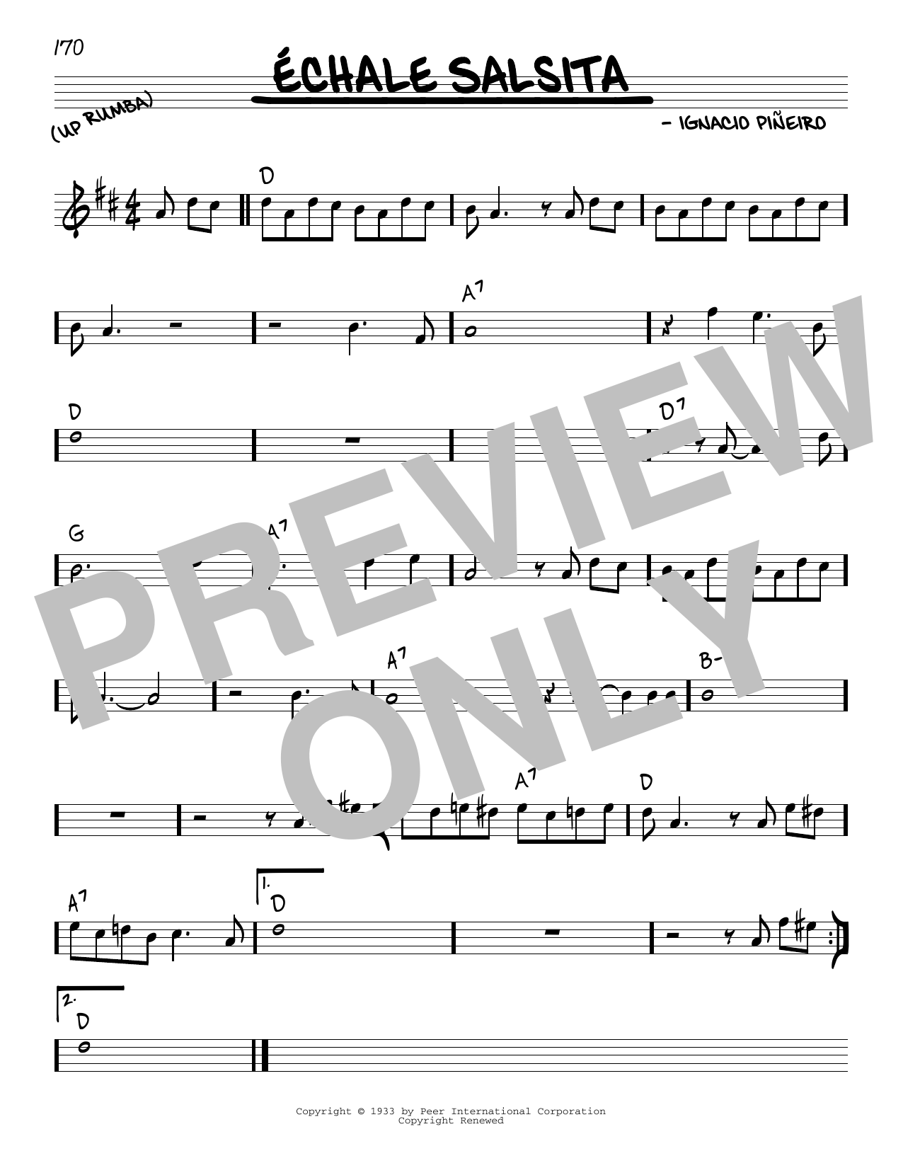 Learn to play Ignacio Pineiro Echale Salsita sheet music for Real Book – Melody & Chords in minutes. Ignacio Pineiro Echale Salsita sheet music preview music notes and score for Real Book – Melody & Chords including 1 page(s)