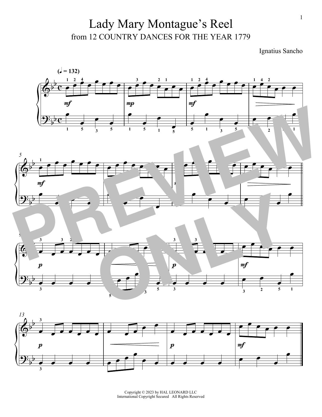 Ignatius Sancho Lady Mary Montague's Reel sheet music, chords, lyrics - Printable PDF for Piano Solo