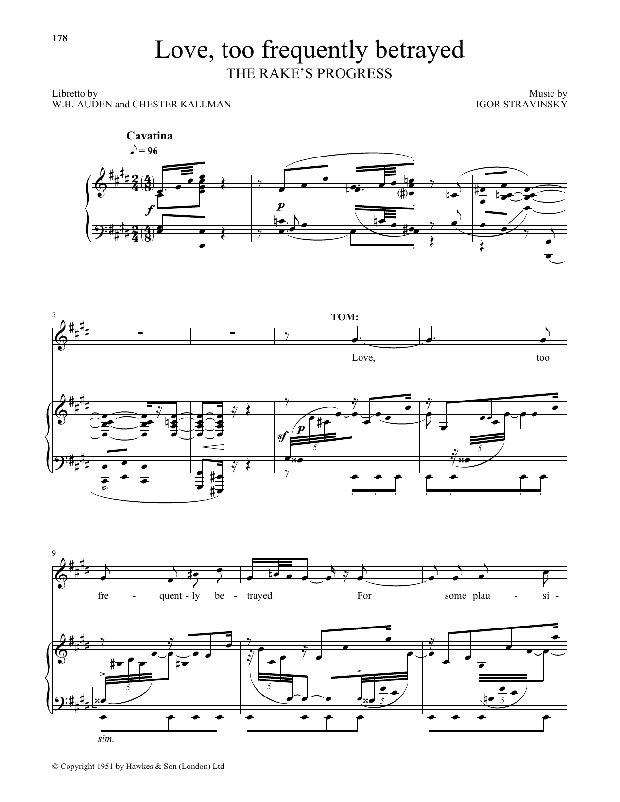 Igor Stravinsky Love, Too Frequently Betrayed sheet music, chords, lyrics - Printable PDF for Piano & Vocal