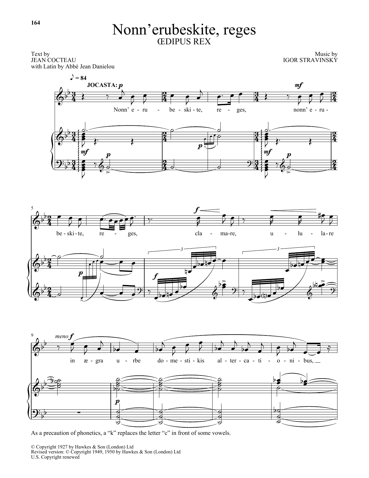Igor Stravinsky Nonn' erubeskite, reges (from Oedipus Rex) sheet music, chords, lyrics - Printable PDF for Piano & Vocal