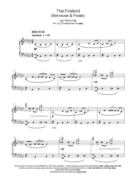 Igor Stravinsky The Firebird (Berceuse & Finale) sheet music, chords, lyrics - Printable PDF for Piano