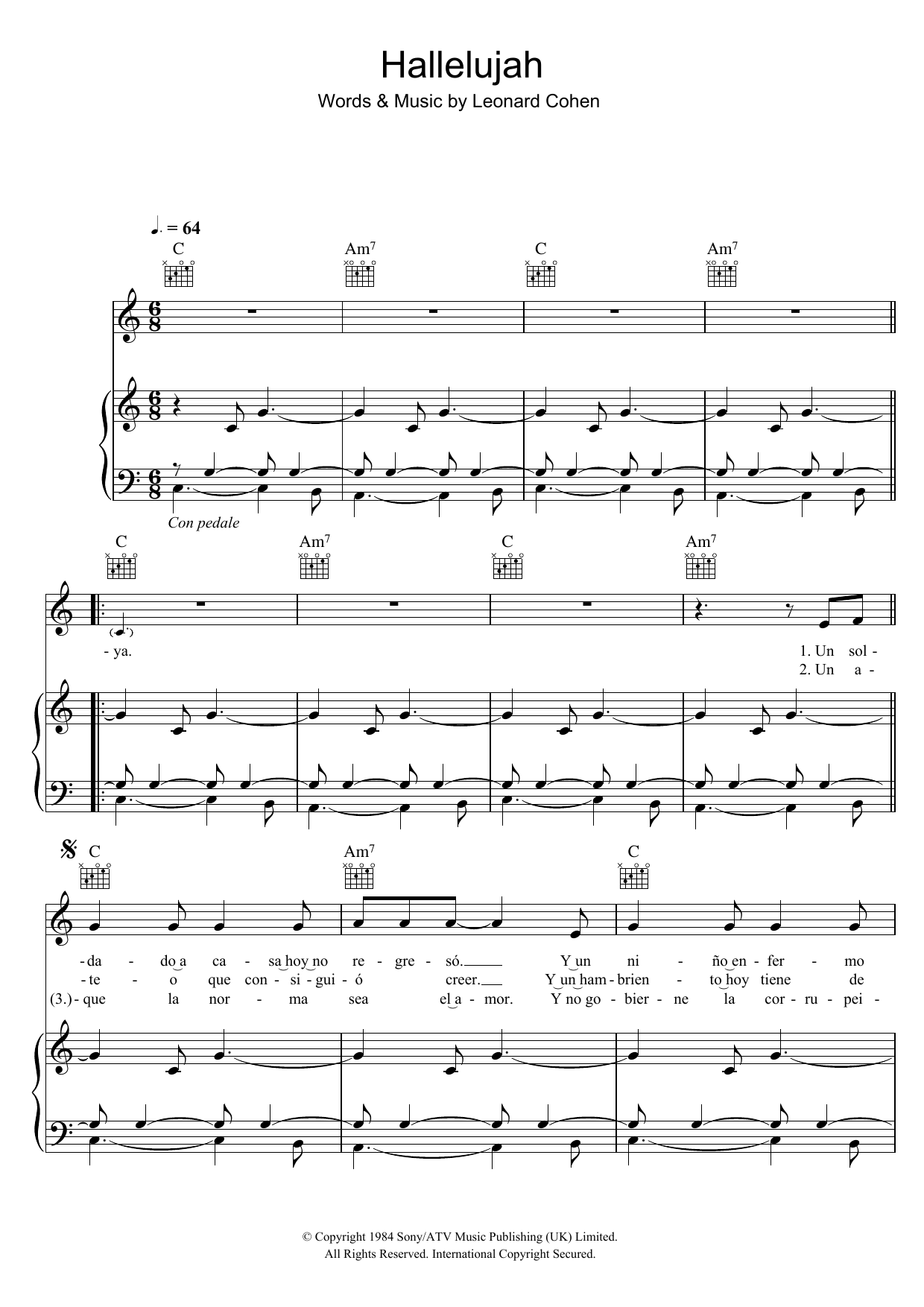 Il Divo Hallelujah sheet music preview music notes and score for Piano, Vocal & Guitar including 4 page(s)