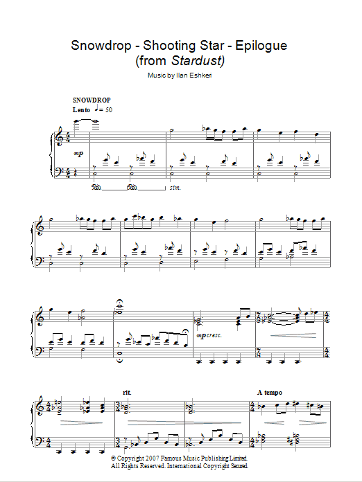 Ilan Eshkeri Snowdrop/Shooting Star/Epilogue (from Stardust) sheet music, chords, lyrics - Printable PDF for Piano