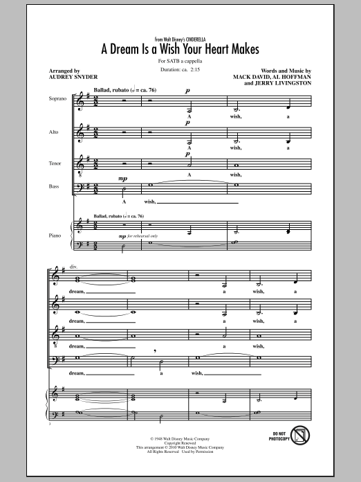 Learn to play Ilene Woods A Dream Is A Wish Your Heart Makes sheet music for E-Z Play Today in minutes. Ilene Woods A Dream Is A Wish Your Heart Makes sheet music preview music notes and score for E-Z Play Today including 2 page(s)