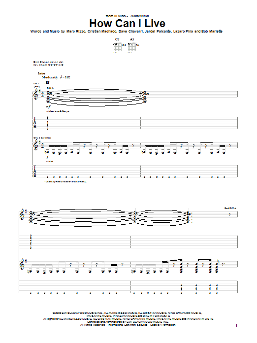 Learn to play Ill Nino How Can I Live sheet music for Guitar Tab in minutes. Ill Nino How Can I Live sheet music preview music notes and score for Guitar Tab including 9 page(s)