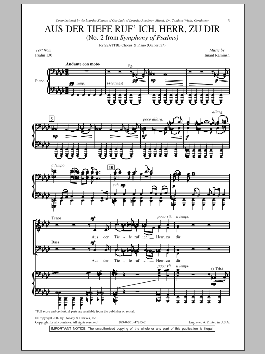 Imant Raminsh Aus Der Tiefe Ruf' Ich, Herr, Zu Dir sheet music, chords, lyrics - Printable PDF for SATB