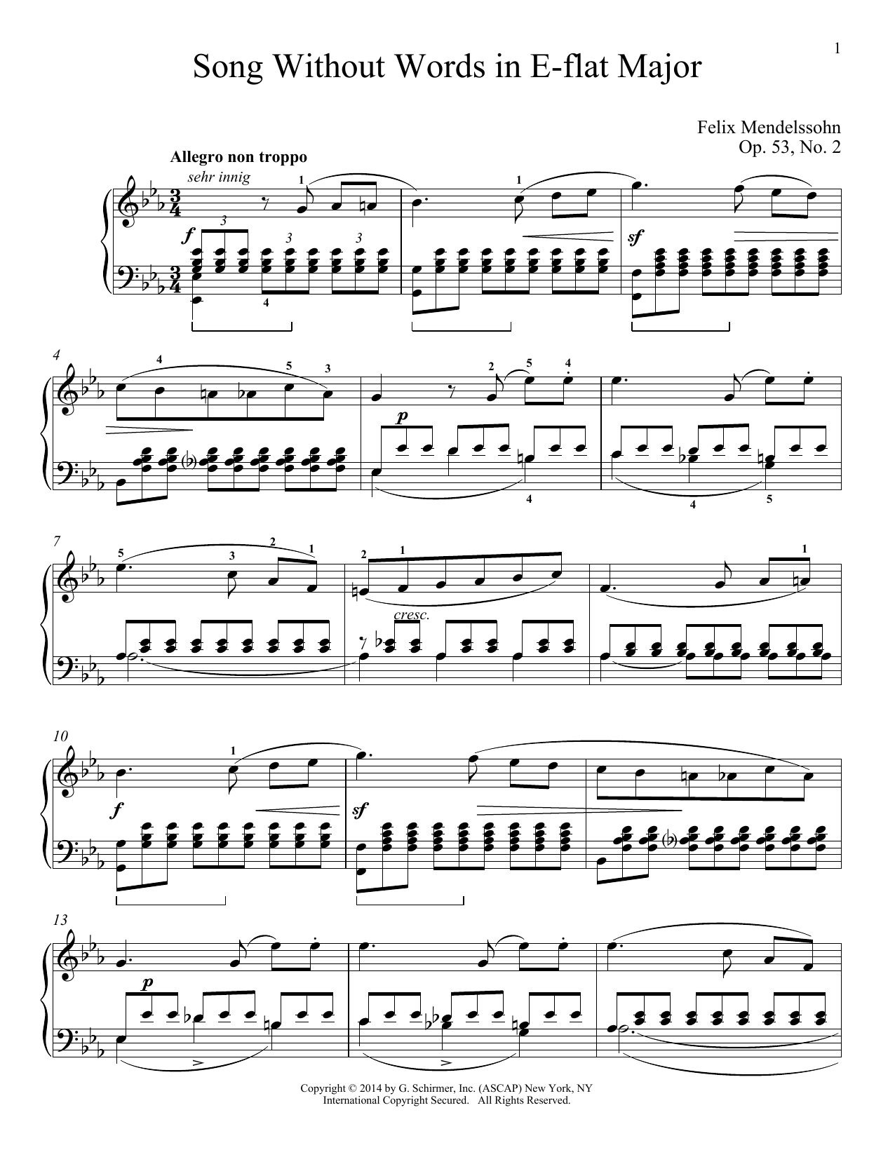 Learn to play Felix Mendelssohn Song Without Words In E-Flat Major, Op. 53, No. 2 sheet music for Piano in minutes. Felix Mendelssohn Song Without Words In E-Flat Major, Op. 53, No. 2 sheet music notes and chords