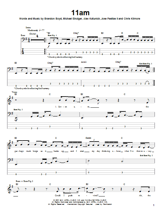 Learn to play Incubus 11am sheet music for Bass Guitar Tab in minutes. Incubus 11am sheet music notes and chords