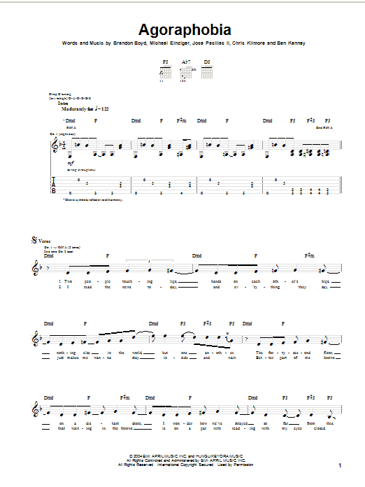 Learn to play Incubus Agoraphobia sheet music for Guitar Tab in minutes. Incubus Agoraphobia sheet music preview music notes and score for Guitar Tab including 8 page(s)