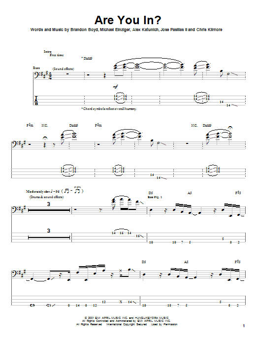 Learn to play Incubus Are You In? sheet music for Bass Guitar Tab in minutes. Incubus Are You In? sheet music notes and chords