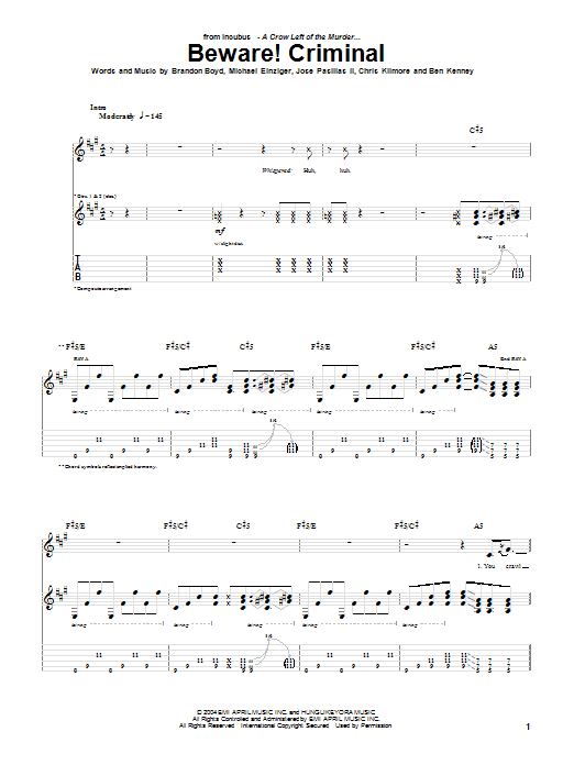 Learn to play Incubus Beware! Criminal sheet music for Guitar Tab in minutes. Incubus Beware! Criminal sheet music preview music notes and score for Guitar Tab including 8 page(s)