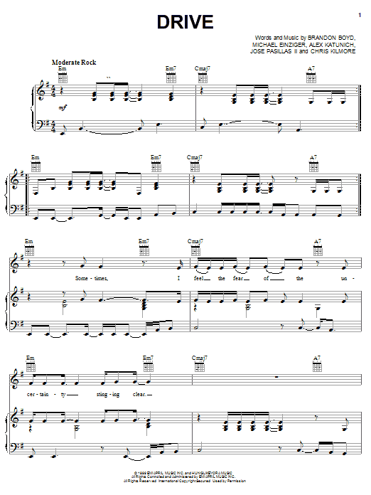 Learn to play Incubus Drive sheet music for Piano, Vocal & Guitar (Right-Hand Melody) in minutes. Incubus Drive sheet music notes and chords