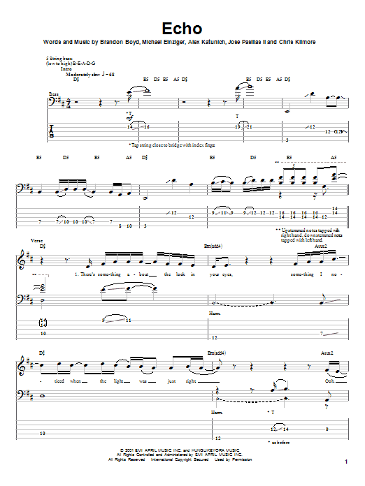Learn to play Incubus Echo sheet music for Bass Guitar Tab in minutes. Incubus Echo sheet music notes and chords