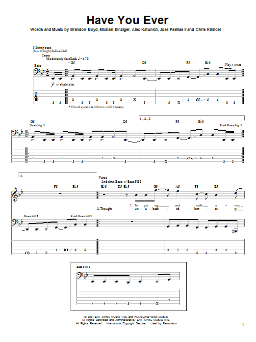 Learn to play Incubus Have You Ever sheet music for Bass Guitar Tab in minutes. Incubus Have You Ever sheet music notes and chords