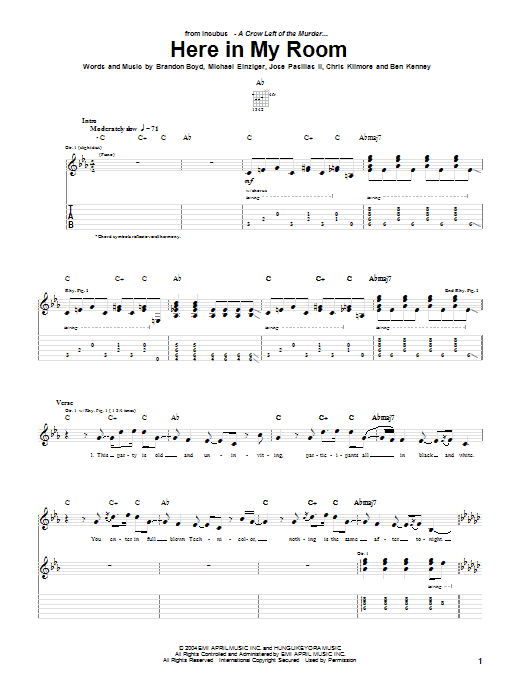 Learn to play Incubus Here In My Room sheet music for Guitar Tab in minutes. Incubus Here In My Room sheet music preview music notes and score for Guitar Tab including 9 page(s)