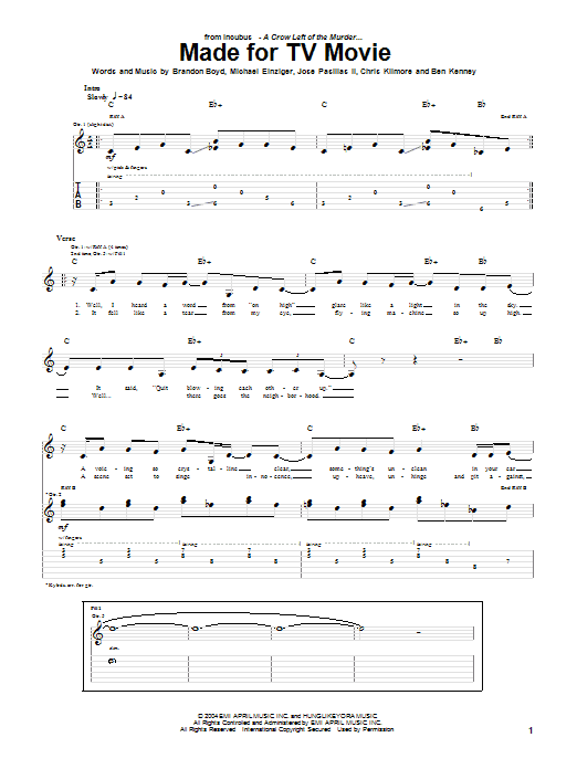 Learn to play Incubus Made For TV Movie sheet music for Guitar Tab in minutes. Incubus Made For TV Movie sheet music preview music notes and score for Guitar Tab including 5 page(s)