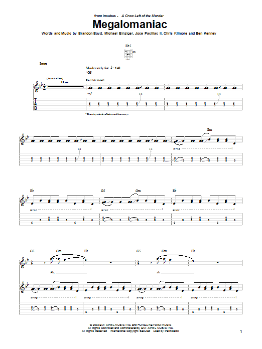 Learn to play Incubus Megalomaniac sheet music for Bass Guitar Tab in minutes. Incubus Megalomaniac sheet music notes and chords