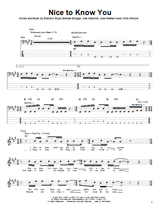 Learn to play Incubus Nice To Know You sheet music for Bass Guitar Tab in minutes. Incubus Nice To Know You sheet music notes and chords