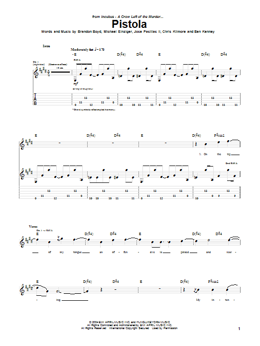Learn to play Incubus Pistola sheet music for Guitar Tab in minutes. Incubus Pistola sheet music preview music notes and score for Guitar Tab including 10 page(s)