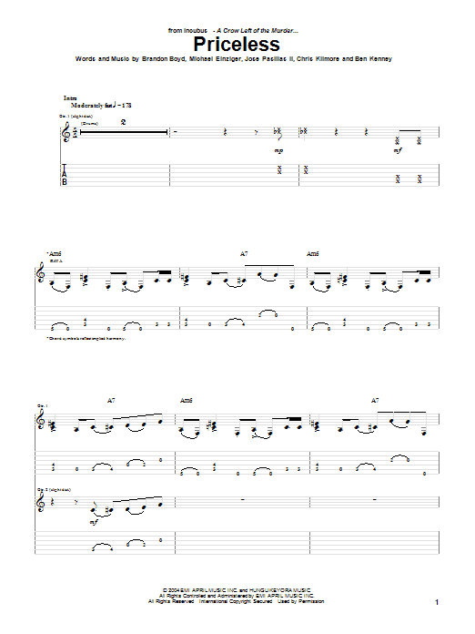 Learn to play Incubus Priceless sheet music for Guitar Tab in minutes. Incubus Priceless sheet music preview music notes and score for Guitar Tab including 11 page(s)
