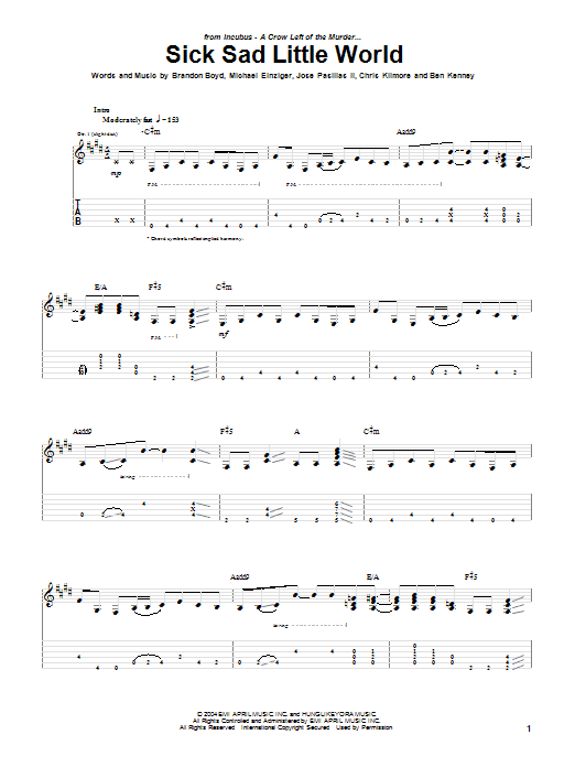 Learn to play Incubus Sick Sad Little World sheet music for Guitar Tab in minutes. Incubus Sick Sad Little World sheet music preview music notes and score for Guitar Tab including 13 page(s)