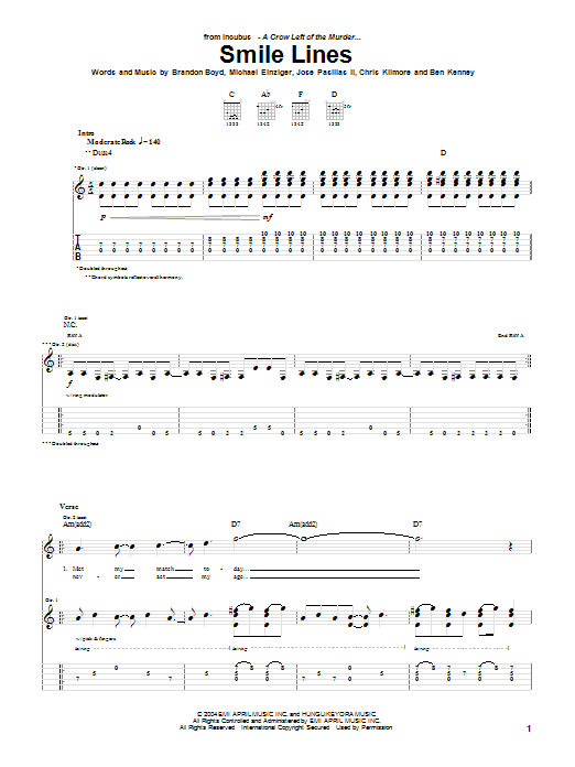 Learn to play Incubus Smile Lines sheet music for Guitar Tab in minutes. Incubus Smile Lines sheet music preview music notes and score for Guitar Tab including 7 page(s)