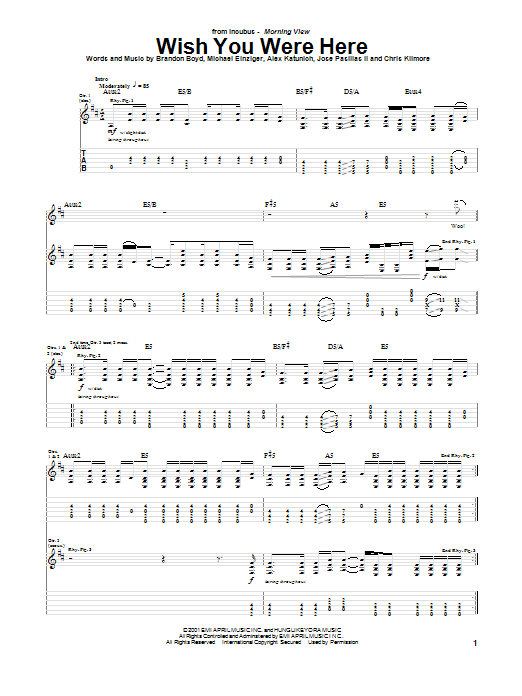 Learn to play Incubus Wish You Were Here sheet music for Guitar Tab in minutes. Incubus Wish You Were Here sheet music preview music notes and score for Guitar Tab including 7 page(s)