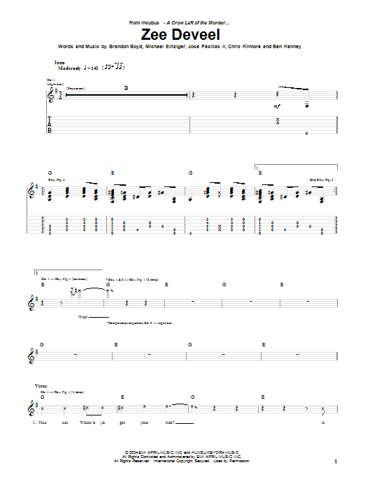 Learn to play Incubus Zee Deveel sheet music for Guitar Tab in minutes. Incubus Zee Deveel sheet music preview music notes and score for Guitar Tab including 8 page(s)