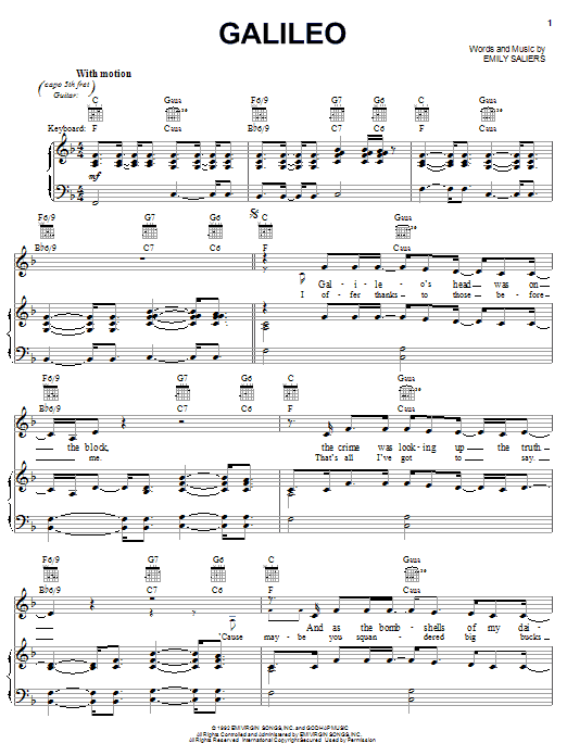 Learn to play Indigo Girls Galileo sheet music for Piano, Vocal & Guitar (Right-Hand Melody) in minutes. Indigo Girls Galileo sheet music notes and chords