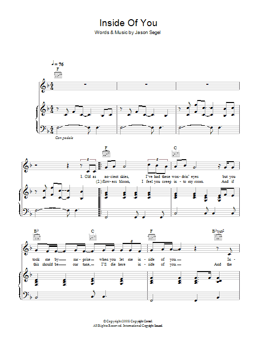Infant Sorrow Inside Of You (from Forgetting Sarah Marshall) sheet music preview music notes and score for Piano, Vocal & Guitar including 4 page(s)