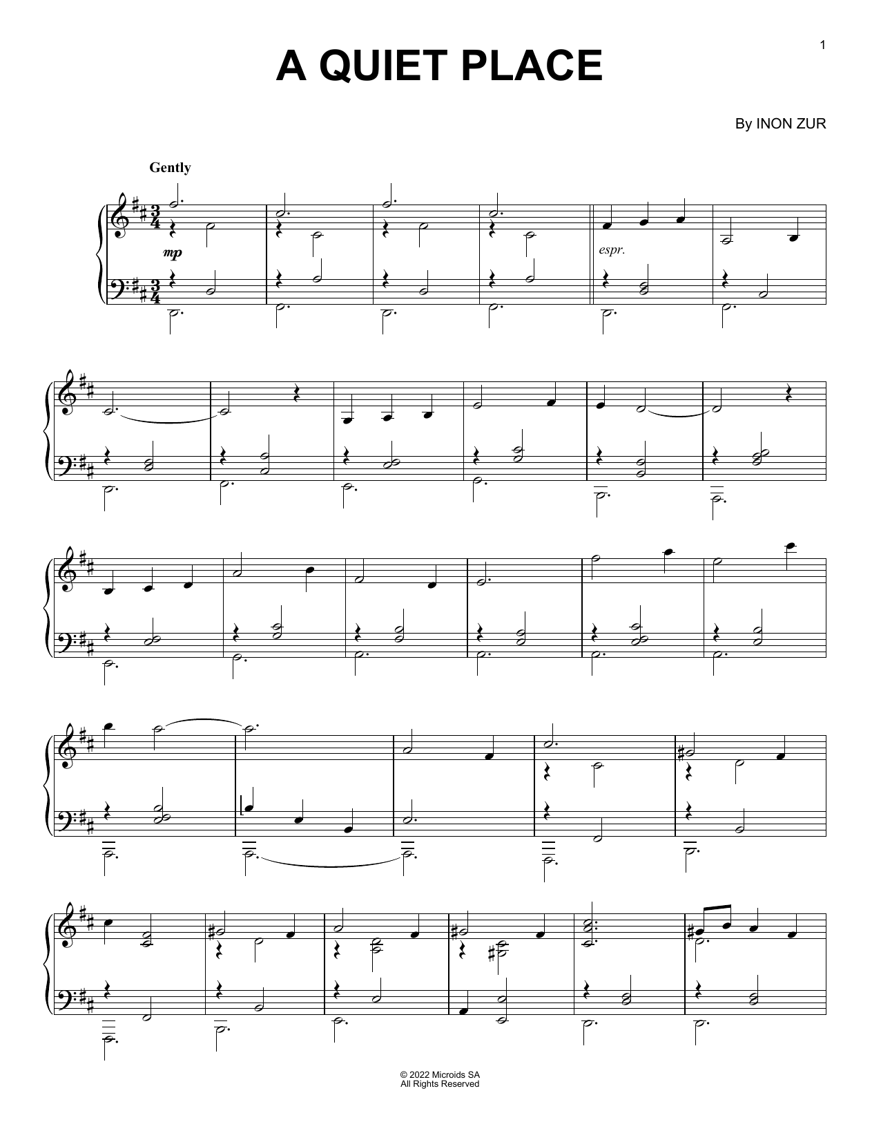 Inon Zur A Quiet Place (from Syberia: The World Before) sheet music, chords, lyrics - Printable PDF for Piano Solo