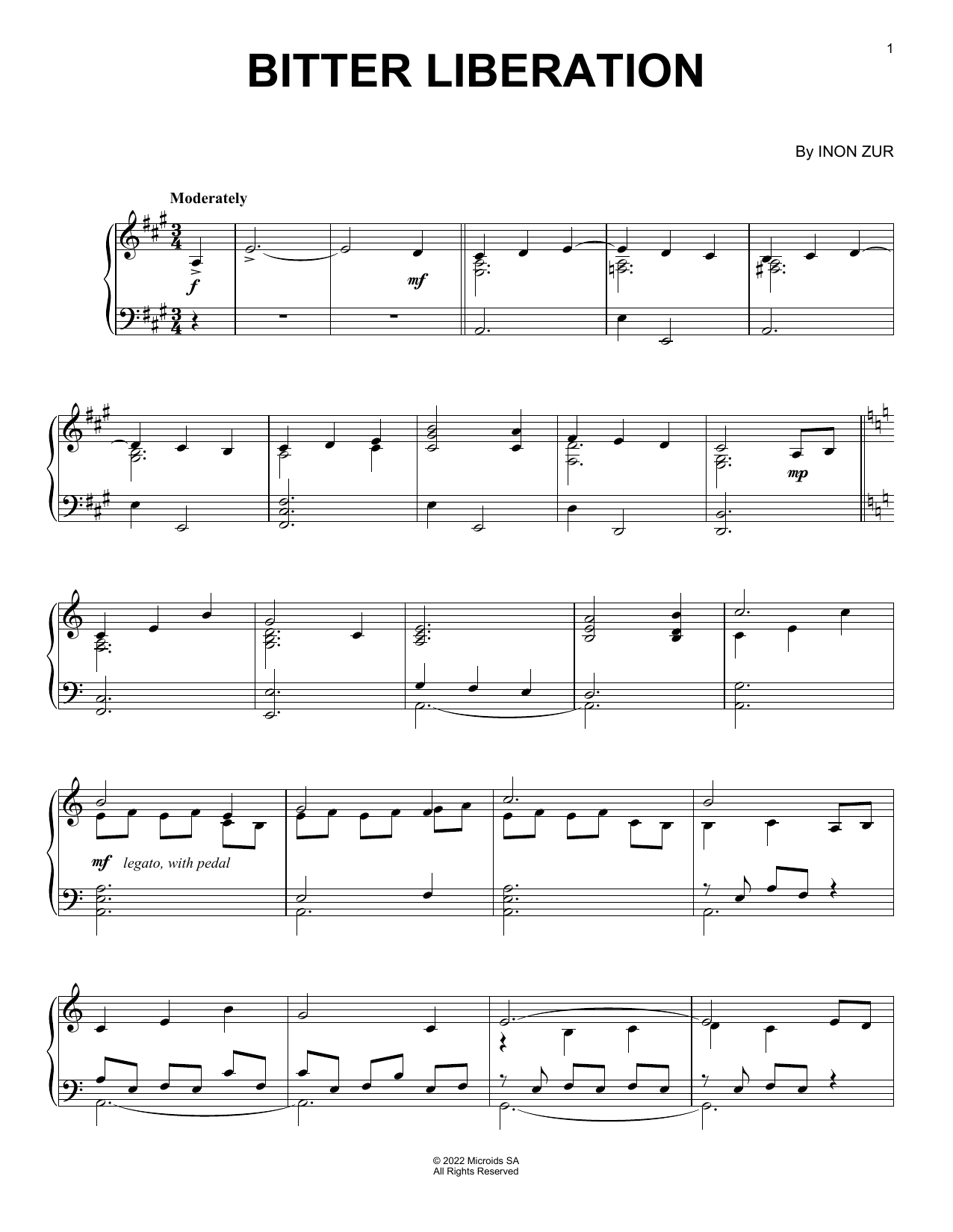 Inon Zur Bitter Liberation (from Syberia: The World Before) sheet music, chords, lyrics - Printable PDF for Piano Solo