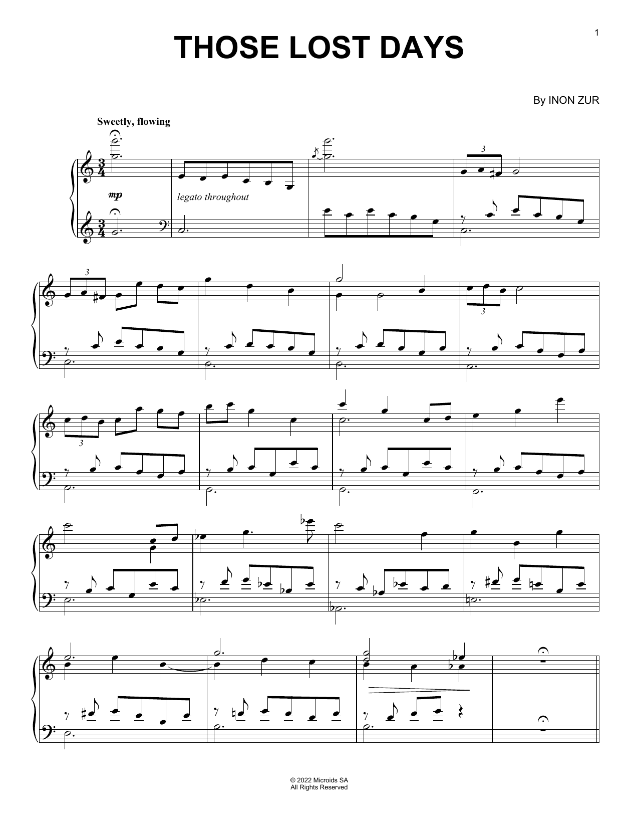 Inon Zur Those Lost Days (from Syberia: The World Before) sheet music, chords, lyrics - Printable PDF for Piano Solo