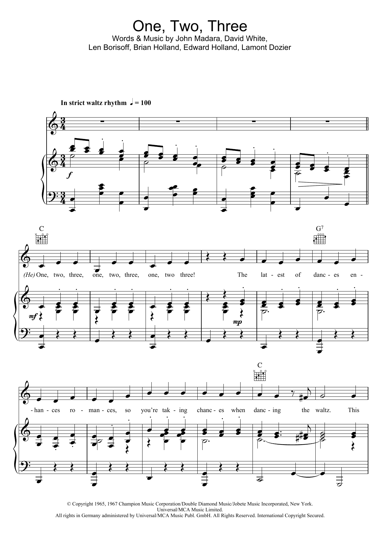 Ira Gershwin One, Two, Three sheet music, chords, lyrics - Printable PDF for Piano, Vocal & Guitar