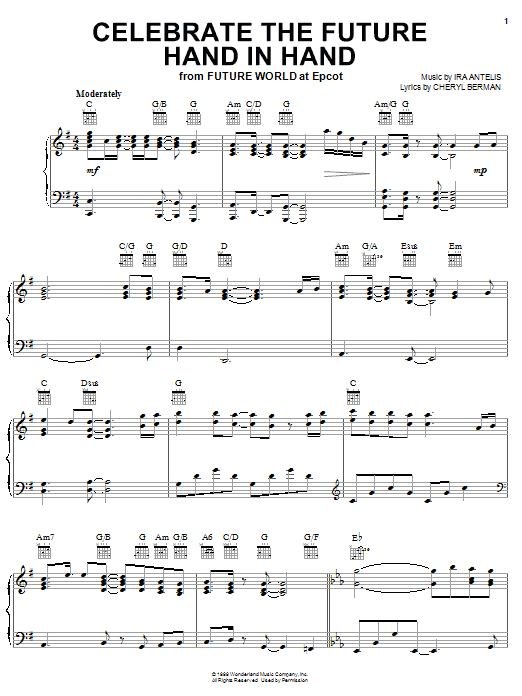 Learn to play Ira Antelis Celebrate The Future Hand In Hand (from Future World at Epcot) sheet music for Piano, Vocal & Guitar (Right-Hand Melody) in minutes. Ira Antelis Celebrate The Future Hand In Hand (from Future World at Epcot) sheet music notes and chords