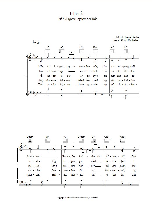 Download Irene Becker Efterår sheet music notes and chords for Piano, Vocal & Guitar (Right-Hand Melody) - Download Printable PDF and start playing in minutes.