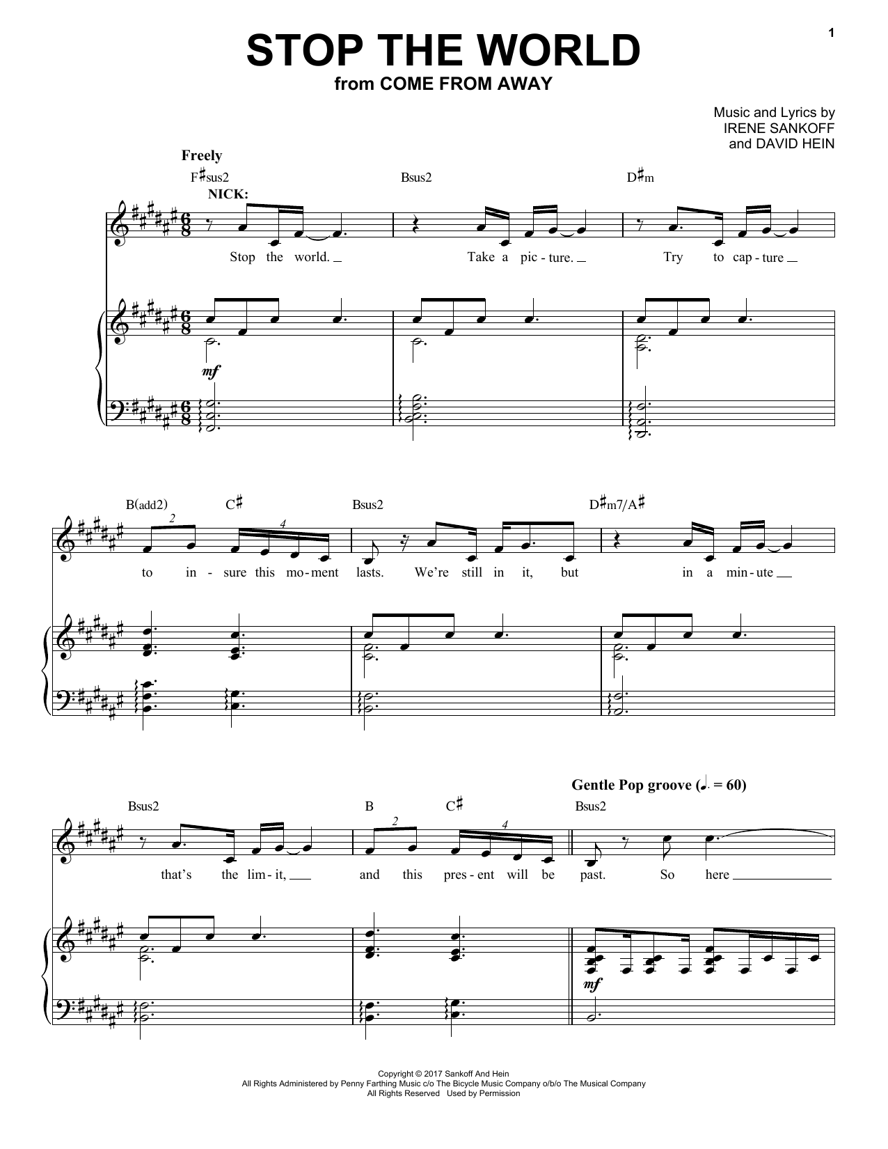 Irene Sankoff & David Hein Stop The World sheet music, chords, lyrics - Printable PDF for Piano & Vocal