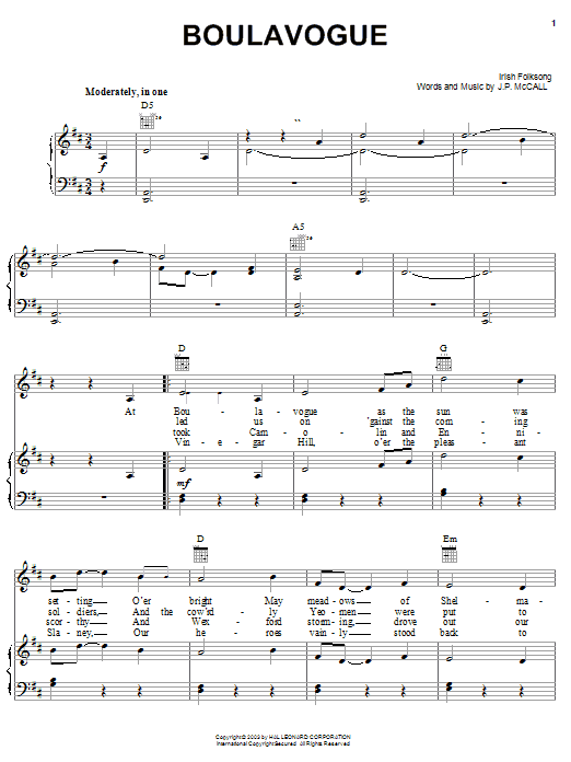 Learn to play Irish Folksong Boulavogue sheet music for Piano, Vocal & Guitar (Right-Hand Melody) in minutes. Irish Folksong Boulavogue sheet music preview music notes and score for Piano, Vocal & Guitar (Right-Hand Melody) including 3 page(s)