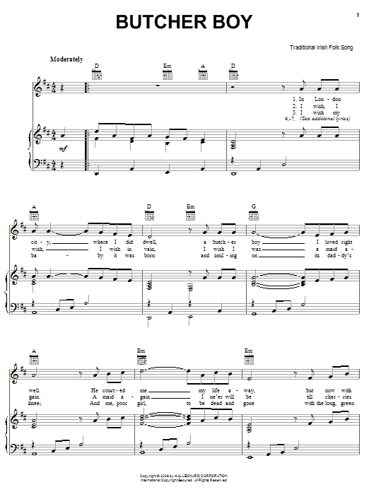Learn to play Irish Folksong Butcher Boy sheet music for Easy Piano in minutes. Irish Folksong Butcher Boy sheet music preview music notes and score for Easy Piano including 2 page(s)