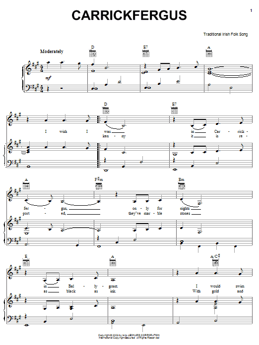 Irish Folksong Carrickfergus sheet music preview music notes and score for Piano including 3 page(s)