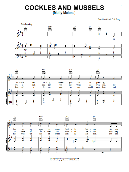 Learn to play Irish Folksong Cockles And Mussels (Molly Malone) sheet music for Easy Piano in minutes. Irish Folksong Cockles And Mussels (Molly Malone) sheet music preview music notes and score for Easy Piano including 2 page(s)