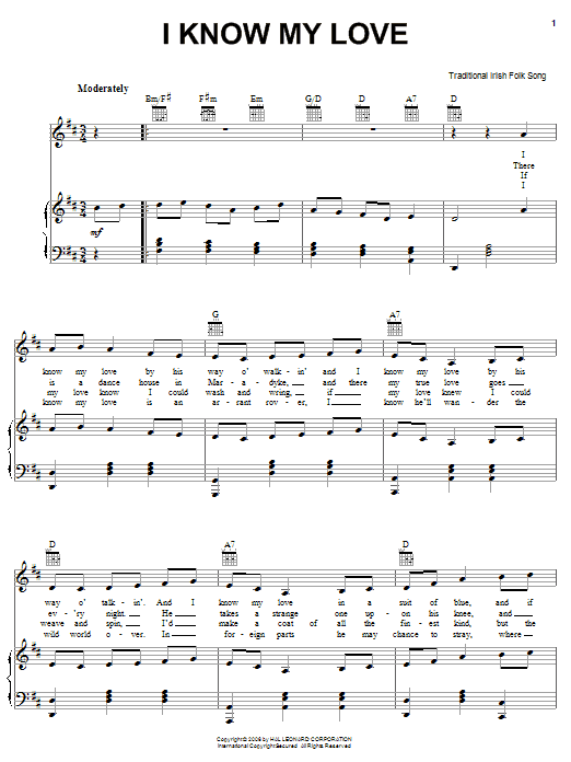 Learn to play Irish Folksong I Know My Love sheet music for Easy Piano in minutes. Irish Folksong I Know My Love sheet music preview music notes and score for Easy Piano including 2 page(s)