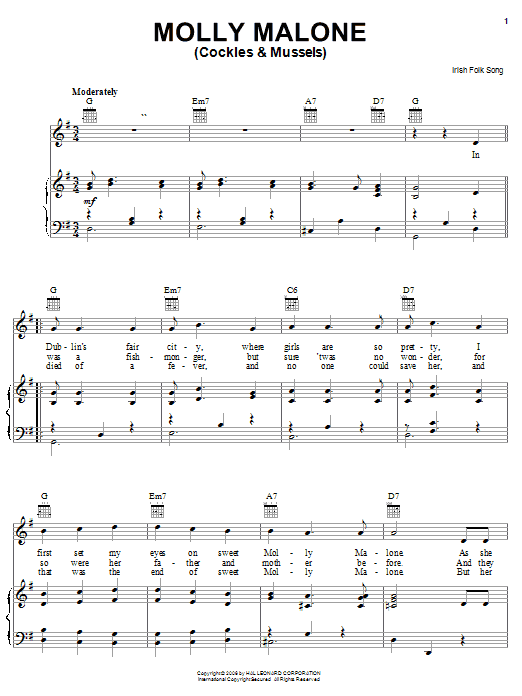 Irish Folksong Molly Malone (Cockles & Mussels) sheet music preview music notes and score for Guitar Tab including 3 page(s)