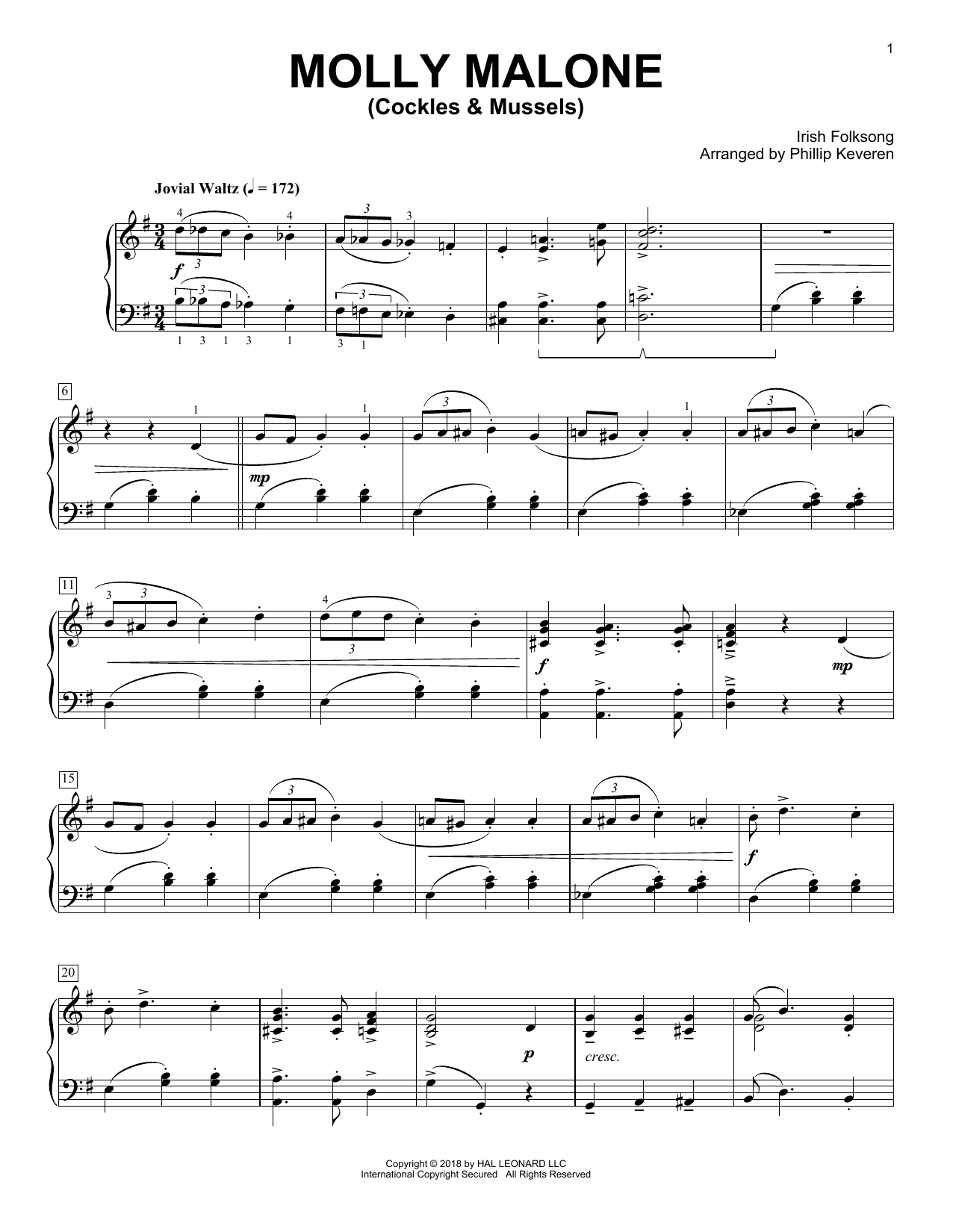 Learn to play Irish Folksong Molly Malone (Cockles & Mussels) (arr. Phillip Keveren) sheet music for Piano in minutes. Irish Folksong Molly Malone (Cockles & Mussels) (arr. Phillip Keveren) sheet music notes and chords