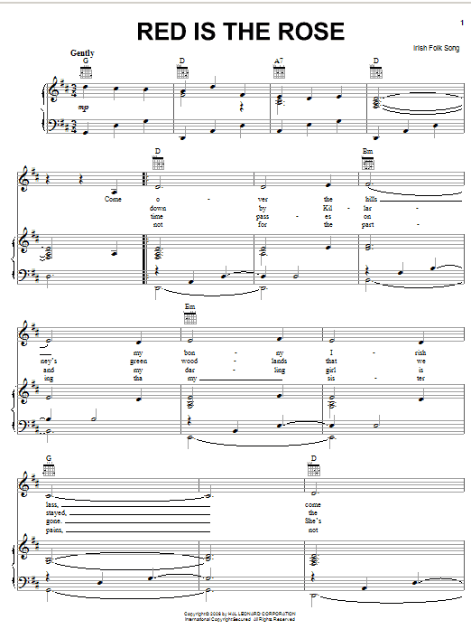Learn to play Irish Folksong Red Is The Rose sheet music for Lyrics & Chords in minutes. Irish Folksong Red Is The Rose sheet music preview music notes and score for Lyrics & Chords including 2 page(s)