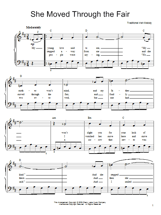 Learn to play Irish Folksong She Moved Thro' The Fair (She Moved Through The Fair) sheet music for Easy Piano in minutes. Irish Folksong She Moved Thro' The Fair (She Moved Through The Fair) sheet music preview music notes and score for Easy Piano including 2 page(s)