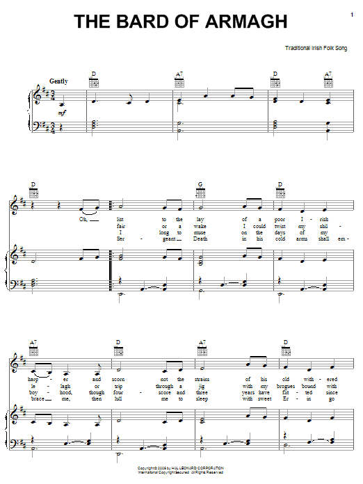 Learn to play Irish Folksong The Bard Of Armagh sheet music for Easy Piano in minutes. Irish Folksong The Bard Of Armagh sheet music preview music notes and score for Easy Piano including 2 page(s)